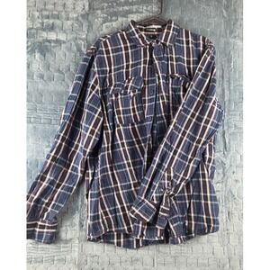 Ocean Current Blue Plaid Red Striped Button up Shirt Large